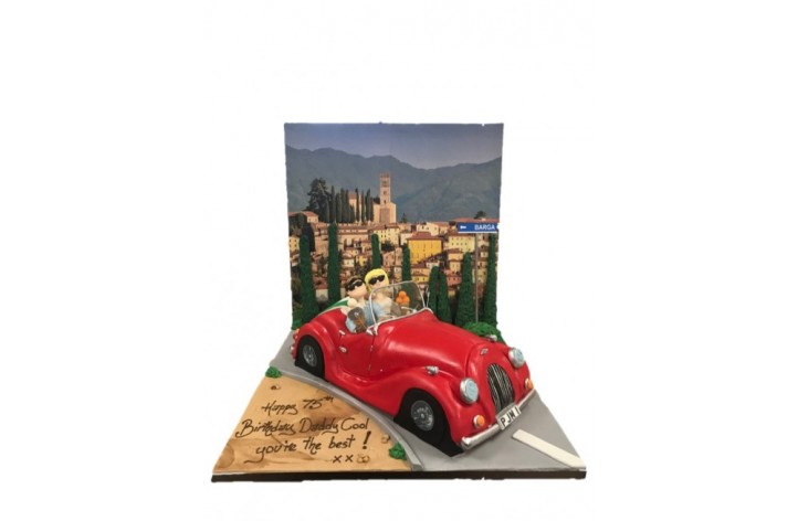 Vintage Sports Car with Backdrop & Figures